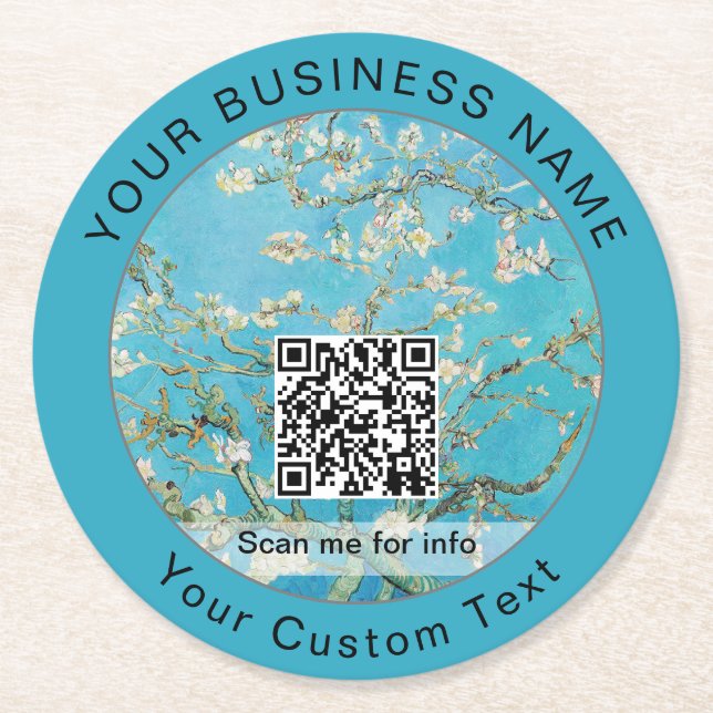 Vincent Van Gogh - Almond Blossom QR Code Round Paper Coaster (Front)