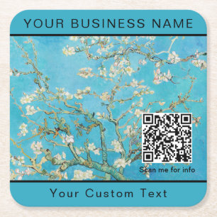 Vincent Van Gogh - Almond Blossom QR Code Square Paper Coaster