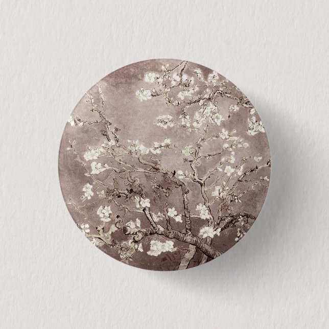 Vincent Van Gogh Almond Blossoms Beige Taupe 3 Cm Round Badge (Front)