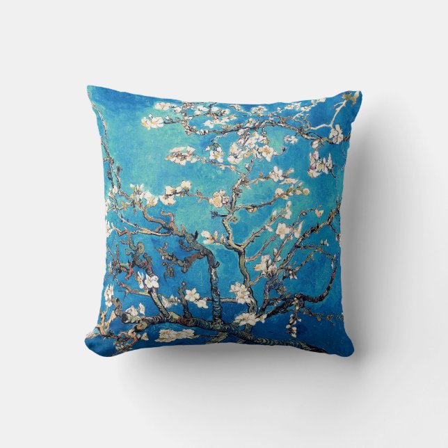 Vincent Van Gogh Almond Blossoms Bright Turquoise Cushion (Front)