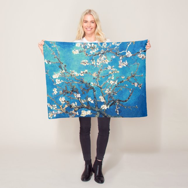 Vincent Van Gogh Almond Blossoms Bright Turquoise Fleece Blanket (In Situ)