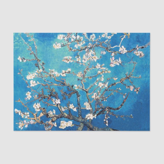 Vincent Van Gogh Almond Blossoms Bright Turquoise Tissue Paper (Front)