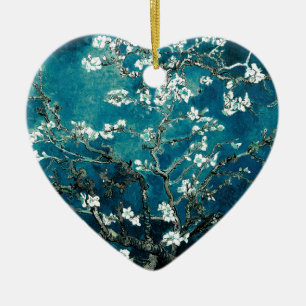 Vincent Van Gogh Almond Blossoms Dark Teal Ceramic Tree Decoration