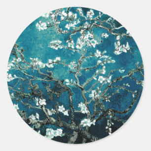 Vincent Van Gogh Almond Blossoms Dark Teal Classic Round Sticker