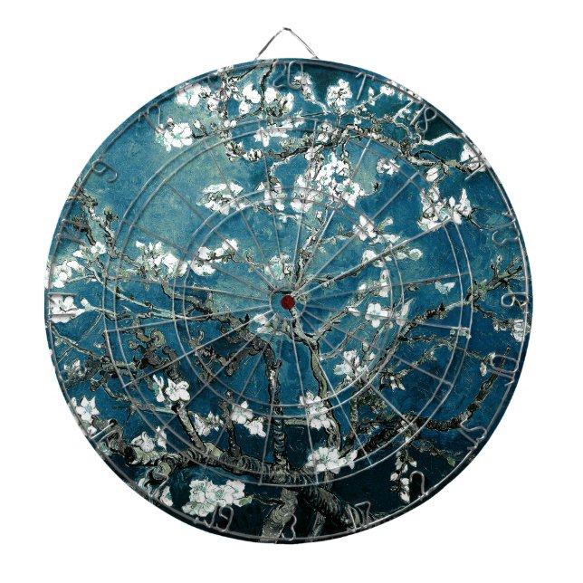 Vincent Van Gogh Almond Blossoms Dark Teal Dartboard (Front)