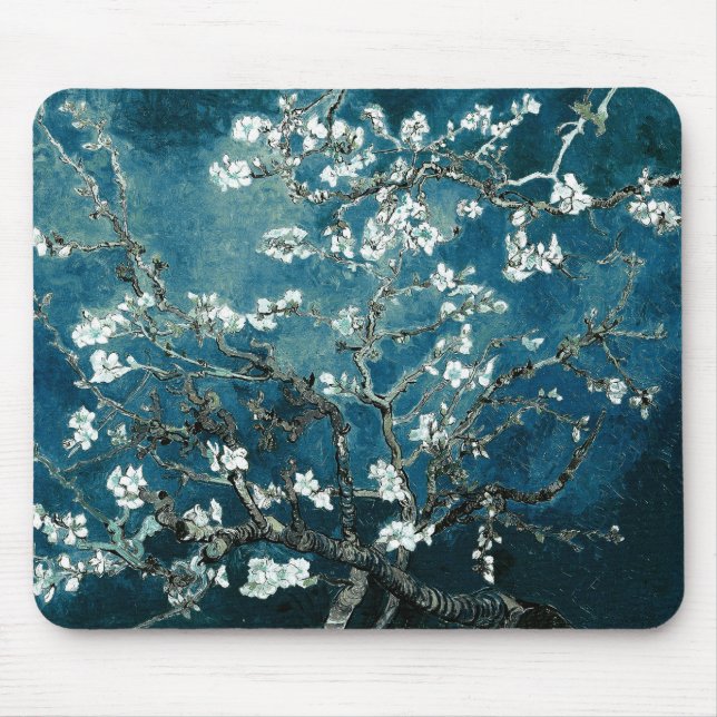 Vincent Van Gogh Almond Blossoms Dark Teal Mouse Pad (Front)