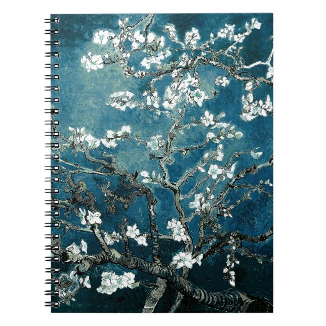 Vincent Van Gogh Almond Blossoms Dark Teal Notebook (Front)