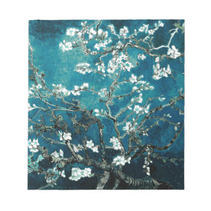 Vincent Van Gogh Almond Blossoms Dark Teal Notepad