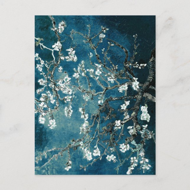 Vincent Van Gogh Almond Blossoms Dark Teal Postcard (Front)