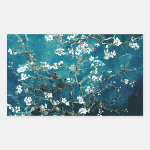 Vincent Van Gogh Almond Blossoms Dark Teal Rectangular Sticker