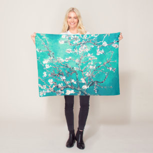 Vincent Van Gogh Almond Blossoms Turquoise Fleece Blanket