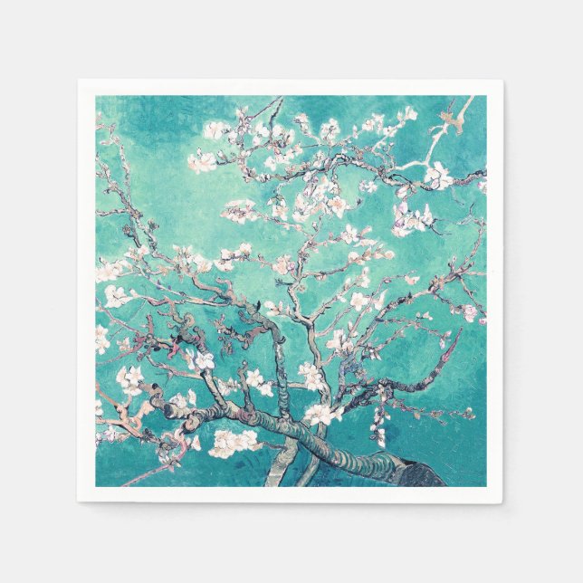 Vincent Van Gogh Almond Blossoms Turquoise Napkin (Front)