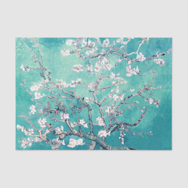 Vincent Van Gogh Almond Blossoms Turquoise Tissue Paper (Front)
