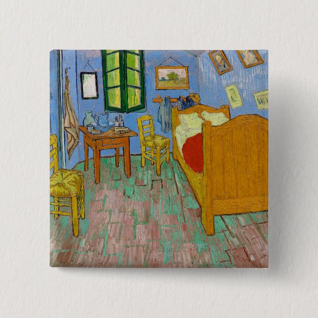 Vincent Van Gogh Bedroom. Impressionism room art 15 Cm Square Badge (Front)