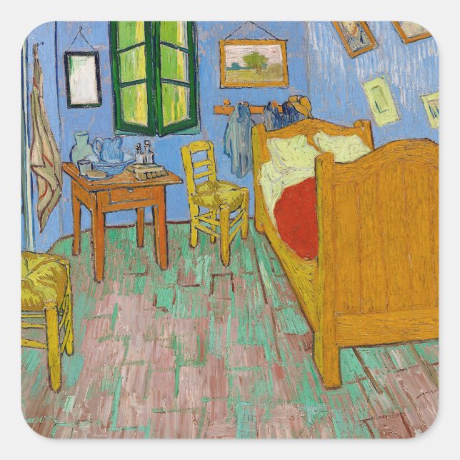 Vincent Van Gogh Bedroom. Impressionism room art Square Sticker (Front)