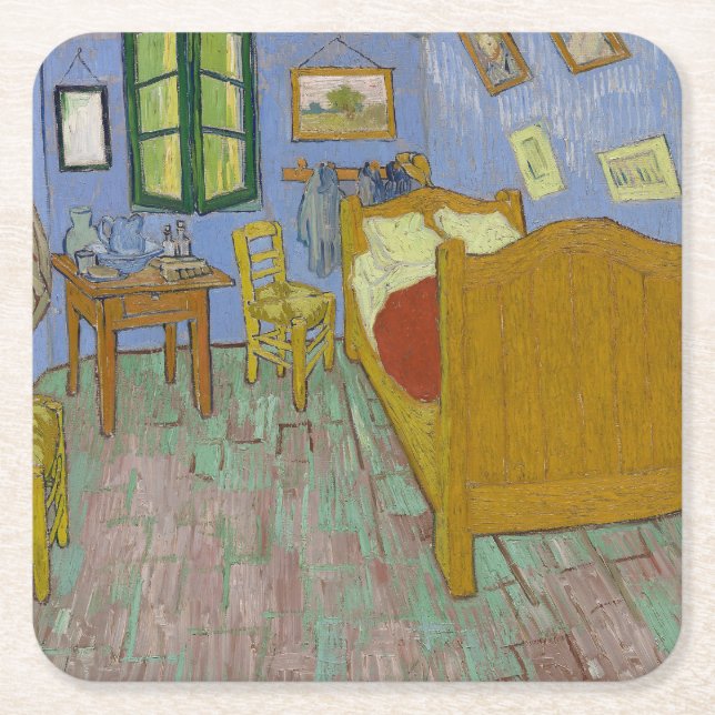 Vincent Van Gogh Bedroom Painting Square Paper Coaster (Front)