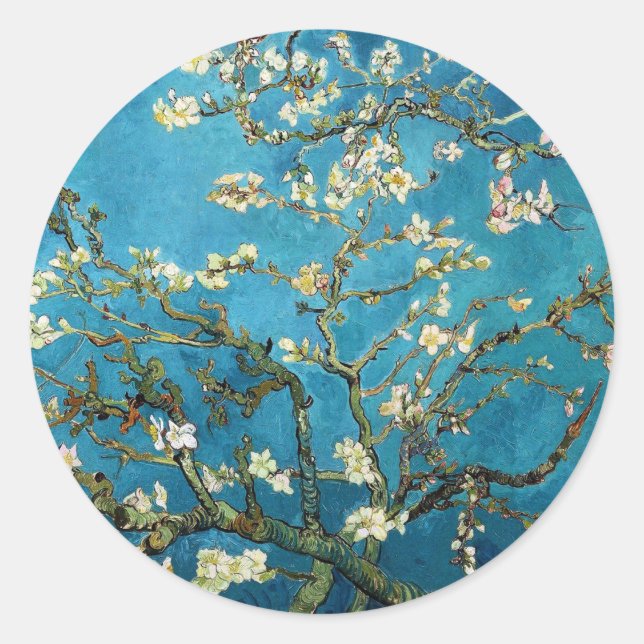 Vincent van Gogh, Blossoming Almond Tree Classic Round Sticker (Front)