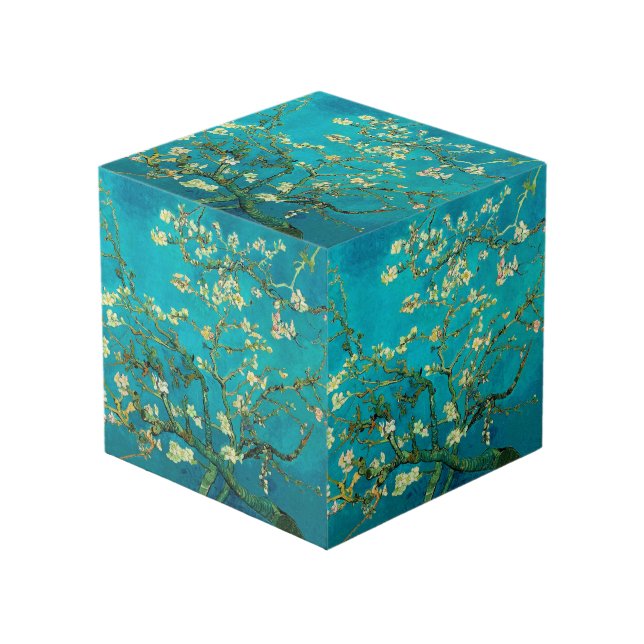 Vincent Van Gogh Blossoming Almond Tree Floral Art Cube (Front Angled)
