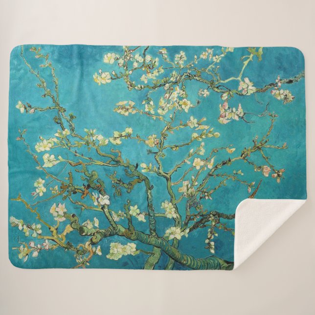 Vincent Van Gogh Blossoming Almond Tree Floral Art Sherpa Blanket (Front (Horizontal))