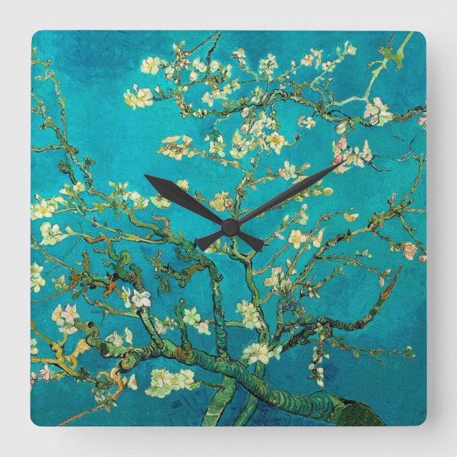 Vincent Van Gogh Blossoming Almond Tree Floral Art Square Wall Clock (Front)