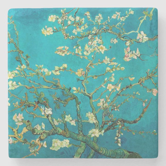 Vincent Van Gogh Blossoming Almond Tree Floral Art Stone Coaster (Front)