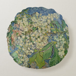 Vincent van Gogh   Blossoming Chestnut Branches Round Cushion