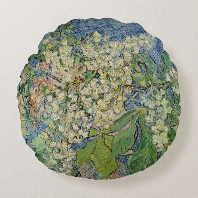 Vincent van Gogh | Blossoming Chestnut Branches Round Cushion (Front)
