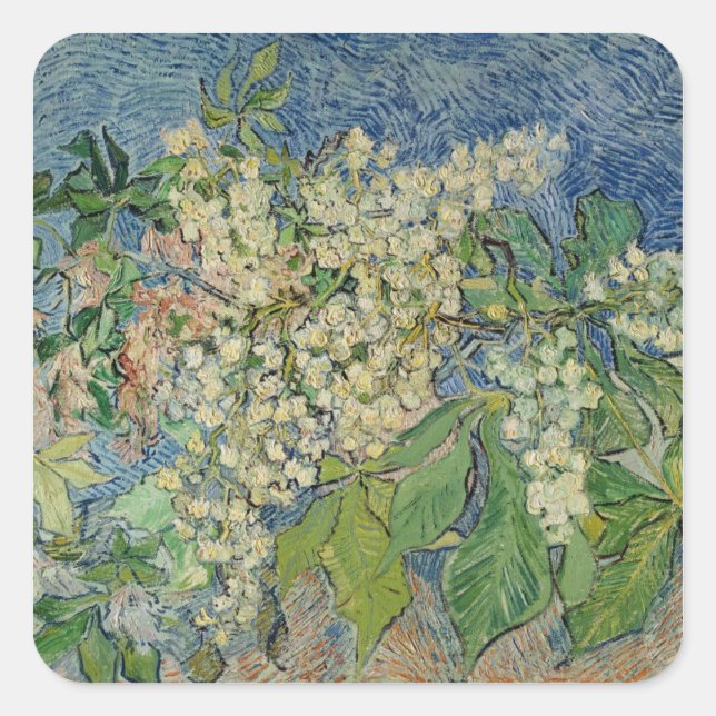 Vincent van Gogh | Blossoming Chestnut Branches Square Sticker (Front)