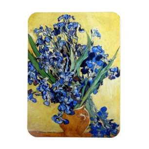 Vincent van Gogh, blue irises in yellow background Magnet