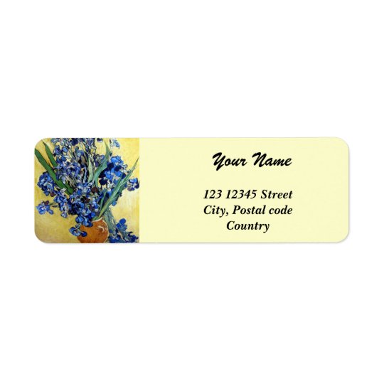Vincent van Gogh, blue irises in yellow background Return Address Label