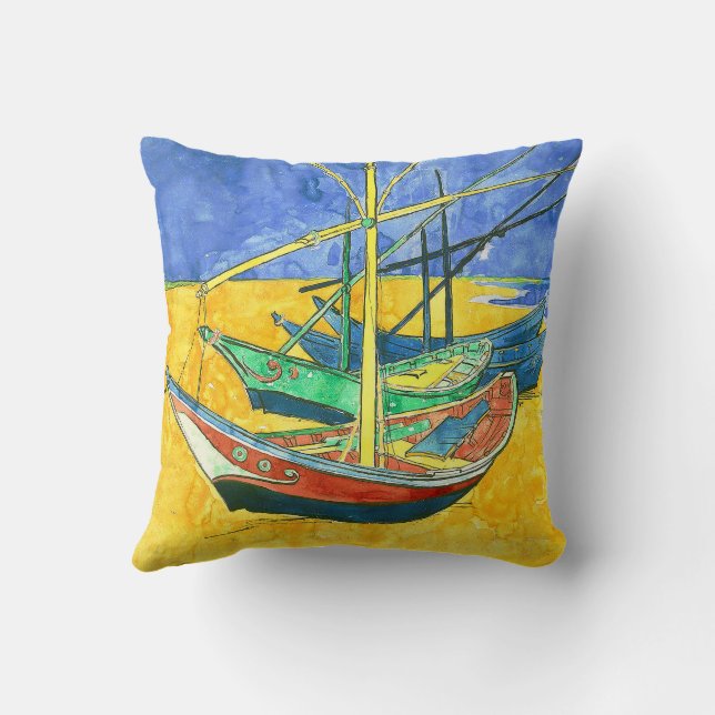Vincent van Gogh Boats at Saintes-Marie watercol  Cushion (Back)