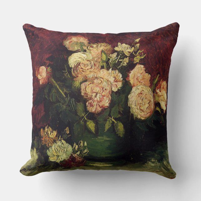 Vincent van Gogh-Bowl with Peonies and Roses Cushion (Front)