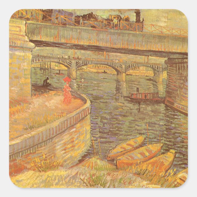 Vincent van Gogh Bridges Across the Seine Asnieres Square Sticker (Front)