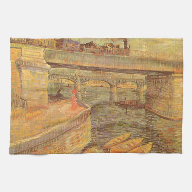 Vincent van Gogh Bridges Across the Seine Asnieres Tea Towel (Horizontal)