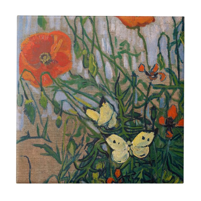 Vincent van Gogh - Butterflies and Poppies Ceramic Tile (Front)