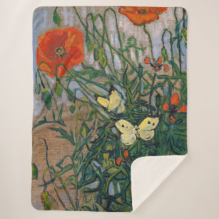 Vincent van Gogh - Butterflies and Poppies Sherpa Blanket