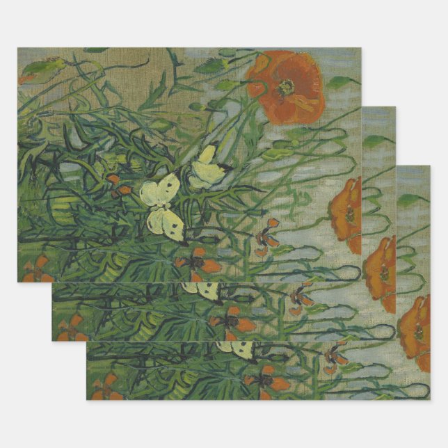 Vincent van Gogh - Butterflies and Poppies Wrapping Paper Sheet (Set)