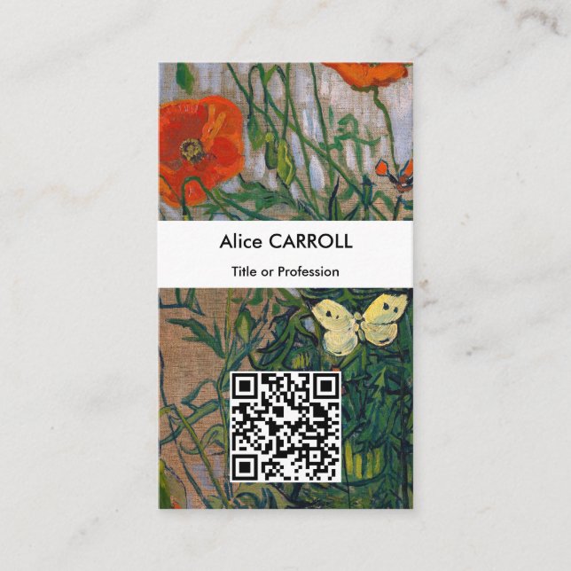 Vincent van Gogh - Butterflies & Poppies - QR Code Business Card (Front)
