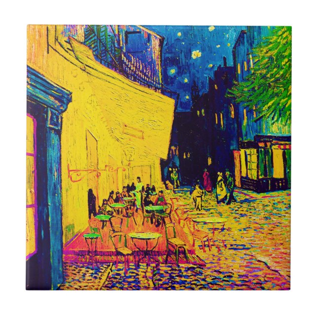 Vincent Van Gogh - Cafe Terrace At Night Pop Art Ceramic Tile (Front)