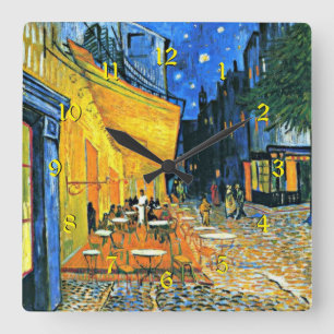 Vincent van Gogh - Cafe Terrace, famous painting Square Wall Clock