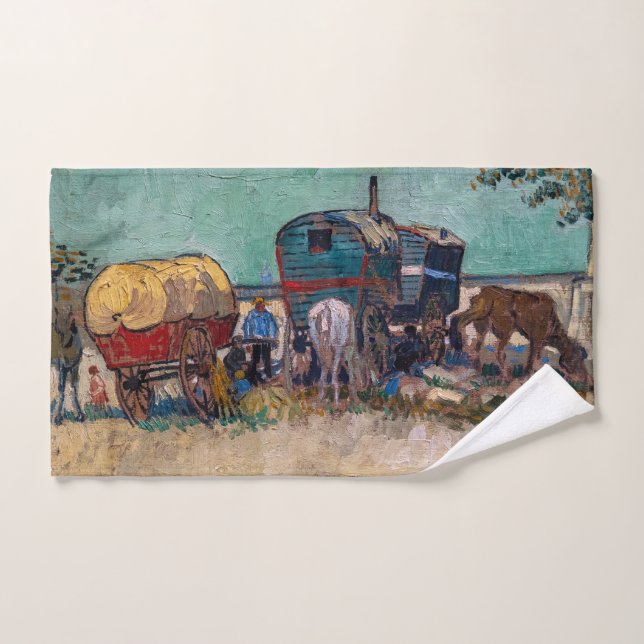 Vincent Van Gogh - Caravans, Gypsy Camp near Arles Bath Towel Set (Hand Towel)