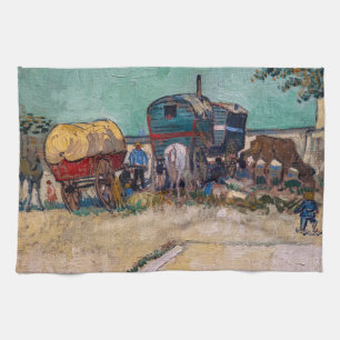 Vincent Van Gogh - Caravans, Gypsy Camp near Arles Tea Towel
