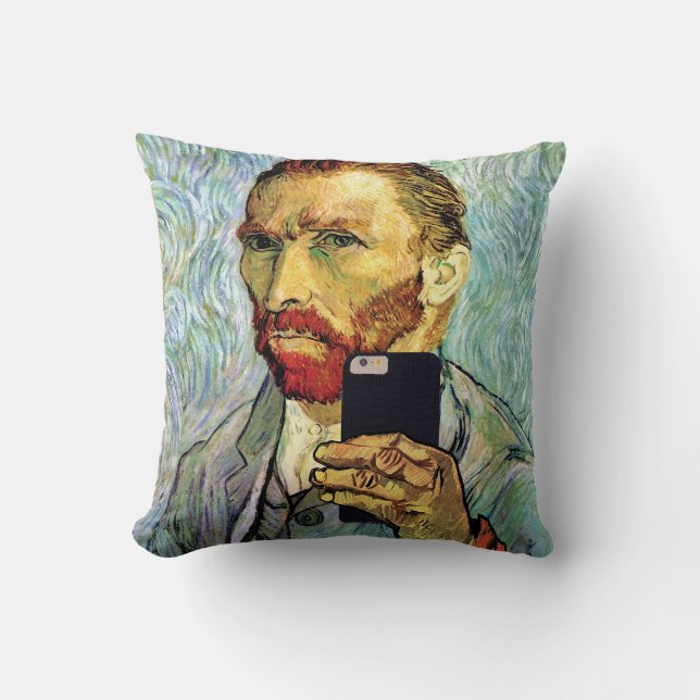 Vincent Van Gogh Cellphone Selfie Self Portrait Cushion (Front)