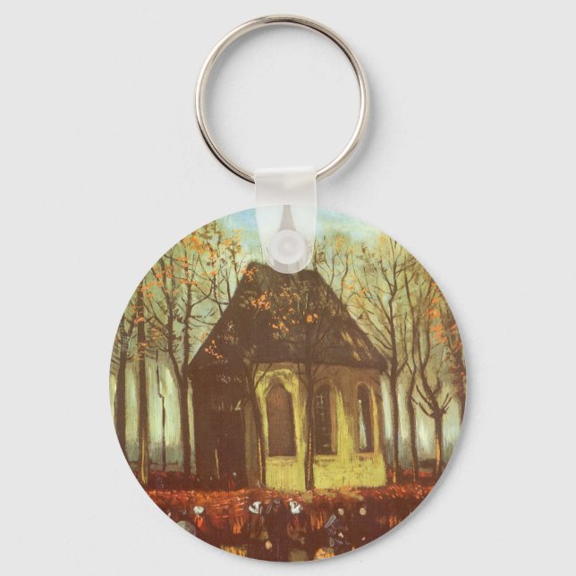 Vincent van Gogh - Chapel at Nuenen, Churchgoers Key Ring (Front)