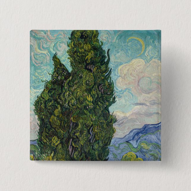 Vincent van Gogh - Cypresses 15 Cm Square Badge (Front)