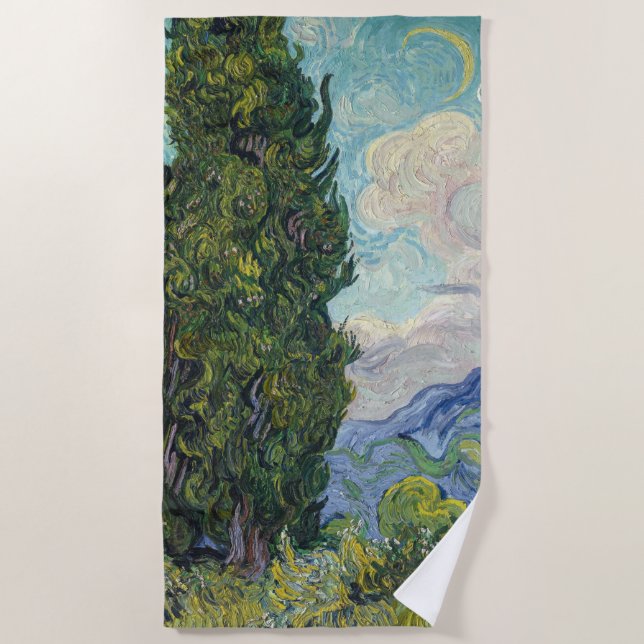 Vincent van Gogh - Cypresses Beach Towel (Front)
