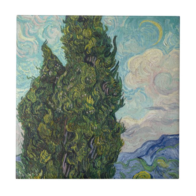 Vincent van Gogh - Cypresses Ceramic Tile (Front)