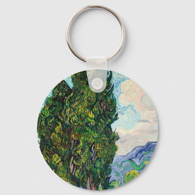 Vincent Van Gogh Cypresses Fine Art Key Ring (Front)