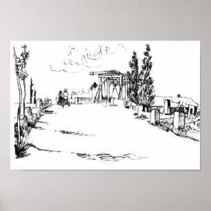 Vincent van Gogh Drawbridge at Arles Drawing Poster