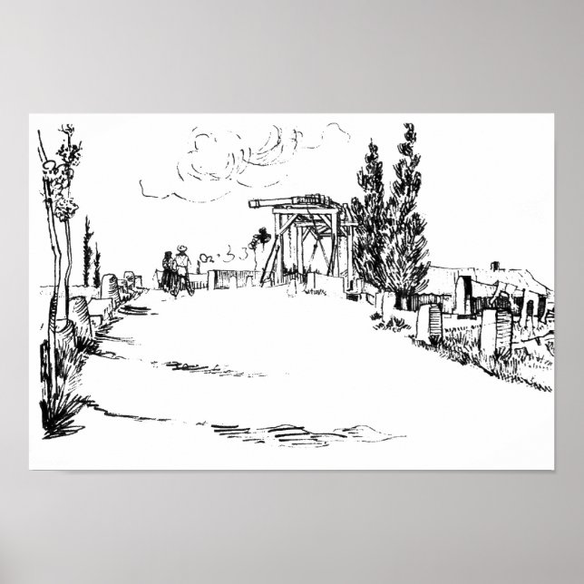 Vincent van Gogh Drawbridge at Arles Drawing Poster (Front)
